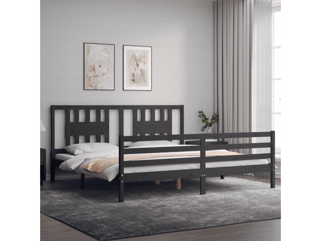 Cadre de lit avec tête de lit gris 200x200 cm bois massif 57836ZGRS