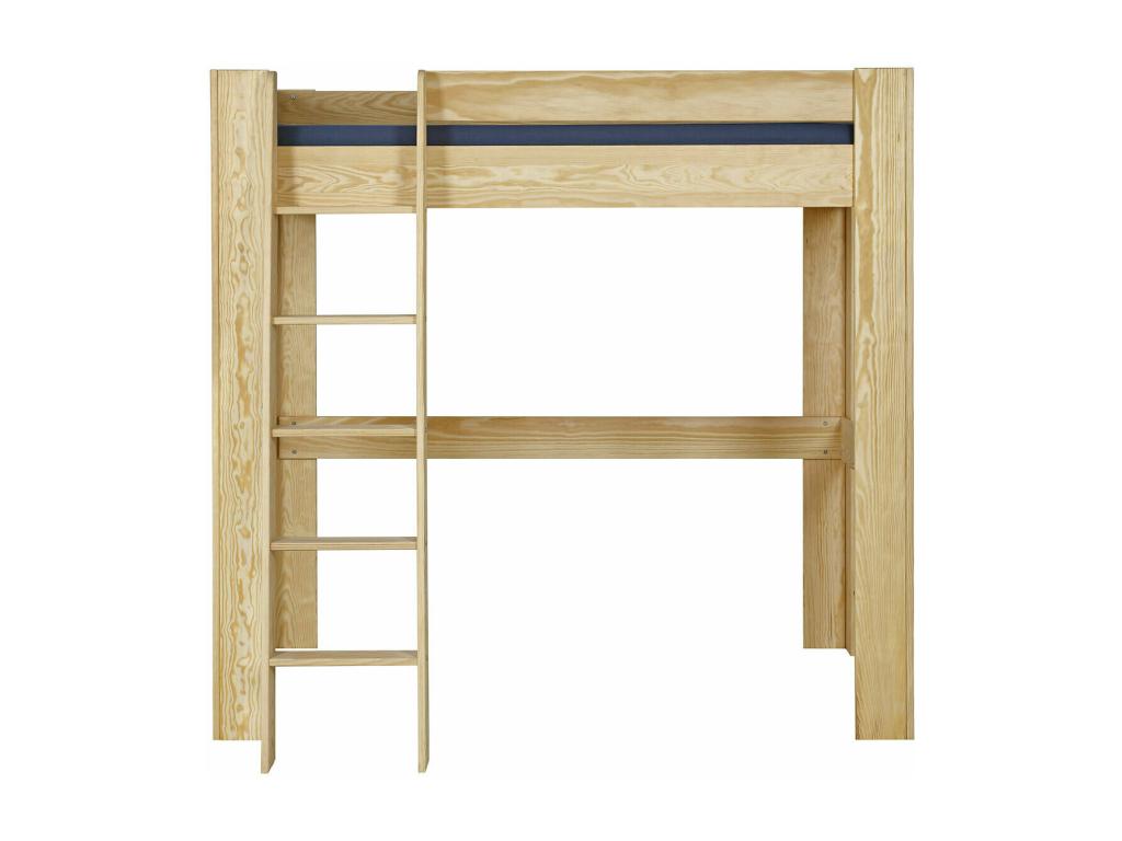 Pack mezzanine éclairée 2 places avec matelas 120x190 cm bois massif bois naturel Bohometop 13053FZGS